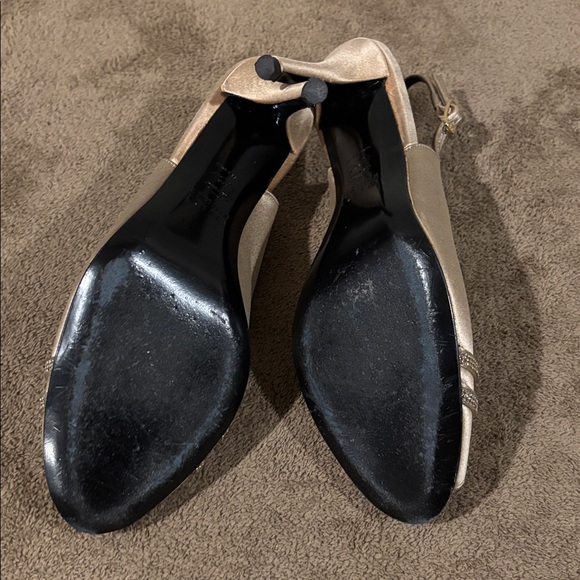 Stuart Weitzman Gold Peep-Toe Slingback Heels with Rhinestone Accents - Size 9 - Picture 7 of 8